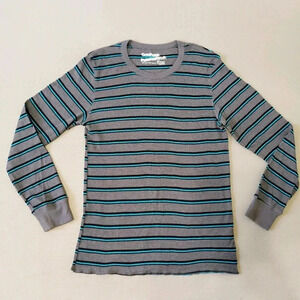 Thermal Shirt Crewneck Cotton Blend Gray Blue Stri